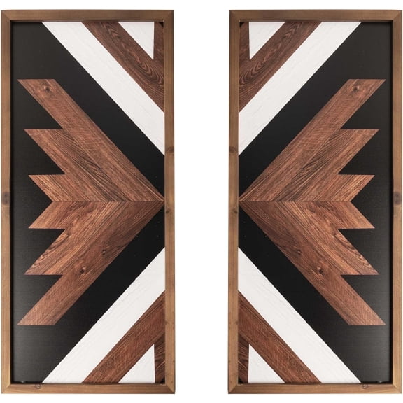 2 Pcs Aztec Wall Western Decor With Wood Framed, 20.9x9.8 Inch Wooden Western Wall Art Southwestern Boho Bathroom Bedroom Living Room Rustic Home Decoration