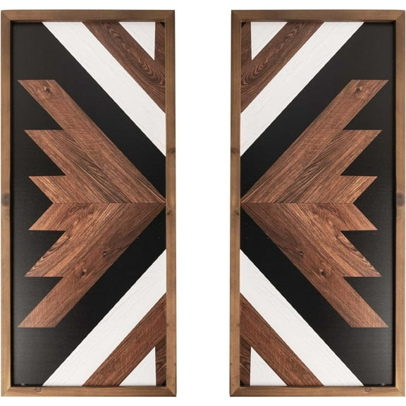 2 Pcs Aztec Wall Western Decor With Wood Framed, 20.9x9.8 Inch Wooden Western Wall Art Southwestern Boho Bathroom Bedroom Living Room Rustic Home Decoration