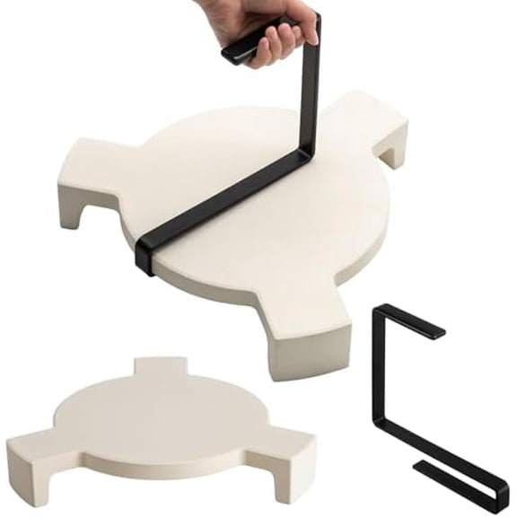 2 Pcs BBQ Plate Setter Lifter Set Smoking Stone Pizza Stone for 18" Large Heat Deflector Compatible with Green Egg Grill Akorn Kamado Grill, White$$Garden & Patio