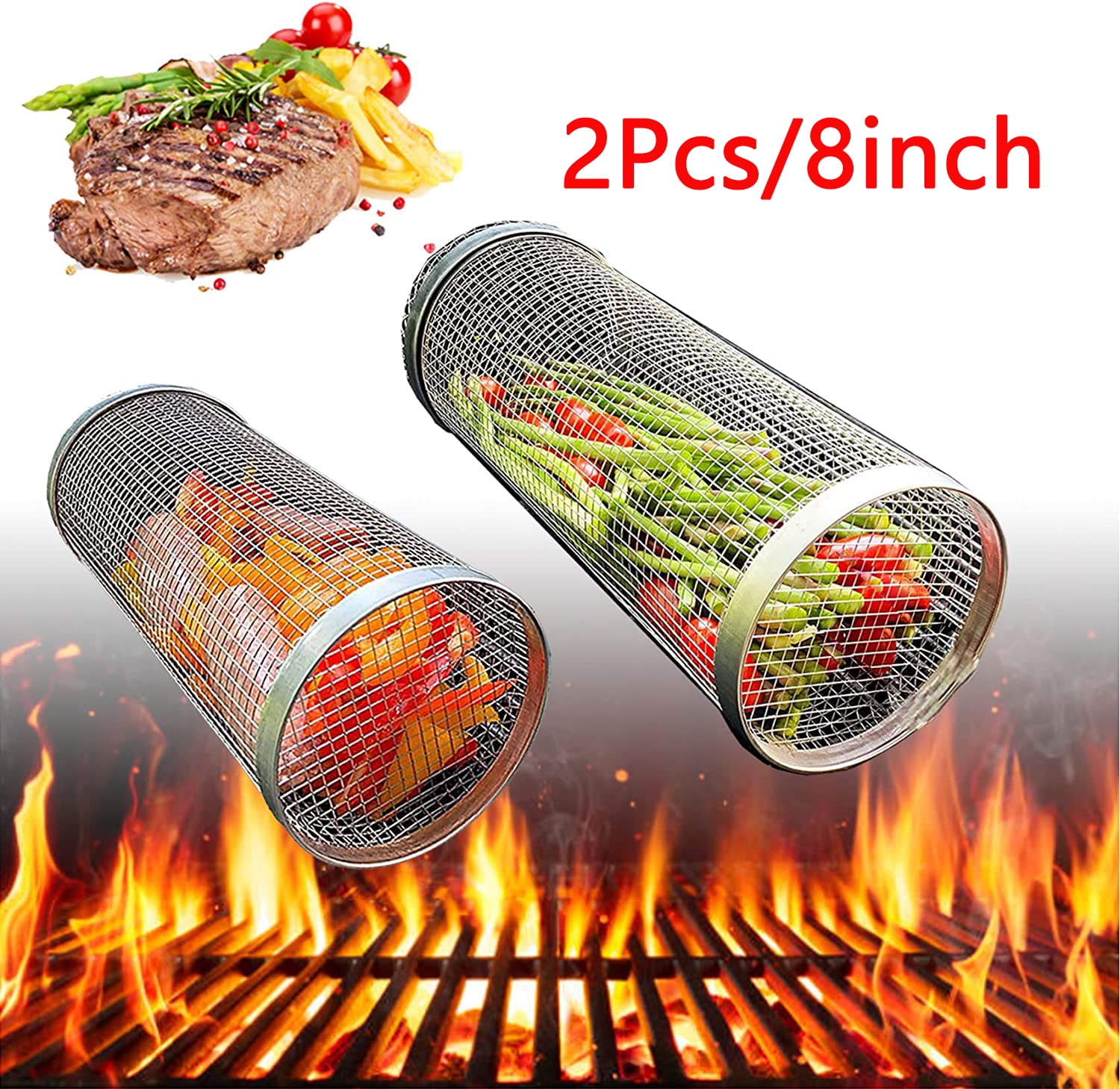 BBQ Net Tube, Rolling BBQ Grilling Basket, Round Stainless Steel Barbecue  Cooking Grill Grate, Portable Outdoor Camping Barbecue Rack for Vegetables