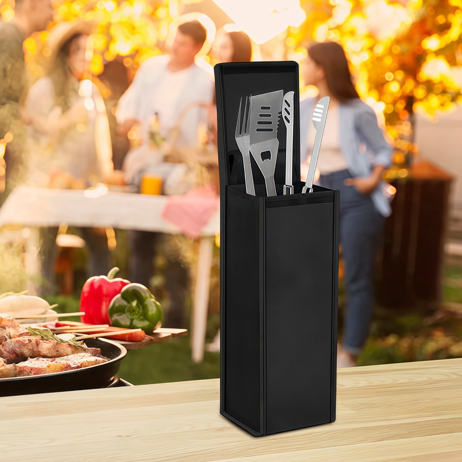 Grill Caddy Organizer Da Campeggio In Acciaio Inox – Porta Piatti E Utensili Con Porta Rotolo, 4 Ganci