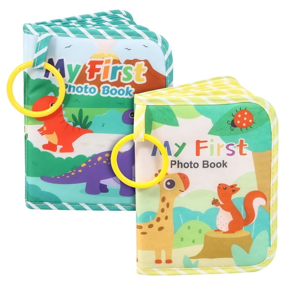 2 Pcs Baby Photo Album with Removable Hook Soft Cloth My First Photo Book Holds Up to 17 Pcs 6.3x4.5inch Pictures for Newborn Toddler Boy Girl Baby Shower