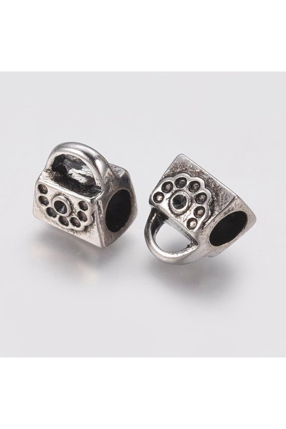 2 Pcs Bag Shape European Beads Ion Plating(IP) 304 Stainless Steel Rhinestone Settings Large Hole Beads for DIY Bracelet Necklace Jewelry Making 11x10x8mm Hole: 4.5mm Fit for 1mm Rhinestone