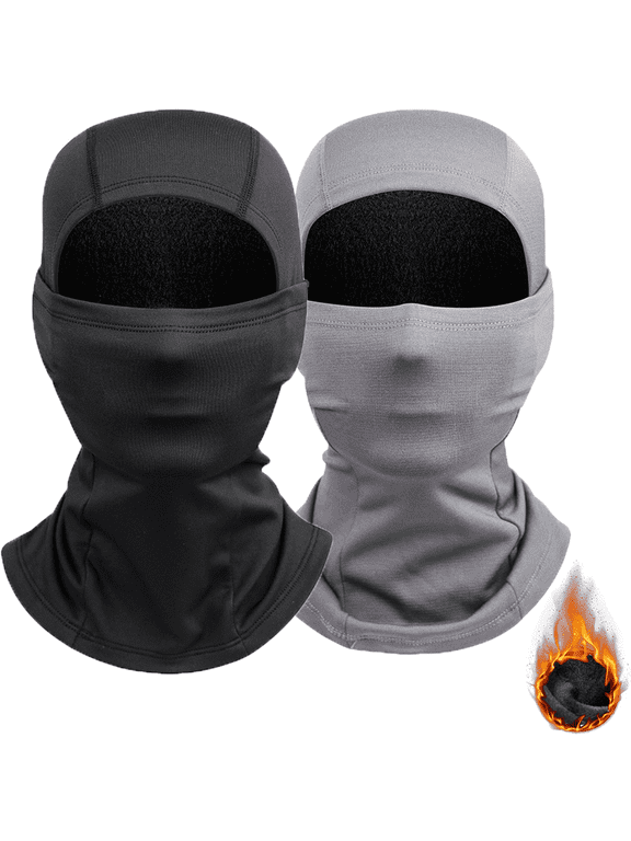 2 Pcs Balaclava Ski Mask, Face Mask for Man Woman with Fleece Lining for Winter Cold Weather Skiing, Snowboarding, Cycling, Motorcycle, UV Protection with Neck Gaiter, Gray and Black