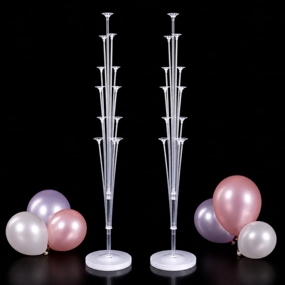 2 Pcs Balloon Stand Kit 63 Inch Adjustable Balloon Column Stand with Base, Balloon Rings and Strip Included, Reusable Party Decoration Stand for Wedding Birthday Events No Balloons No LED