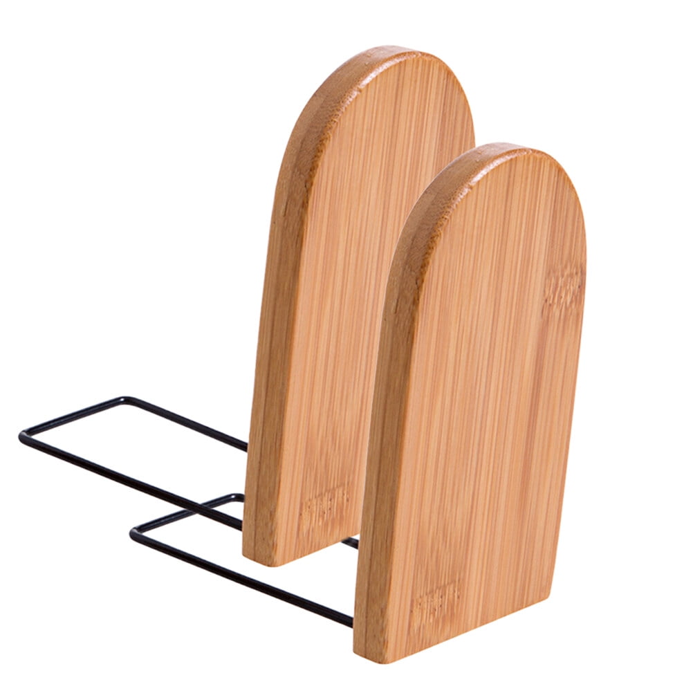 2 Pcs Bamboo Bookends Easyuse Book Block Retractable Book Organizer
