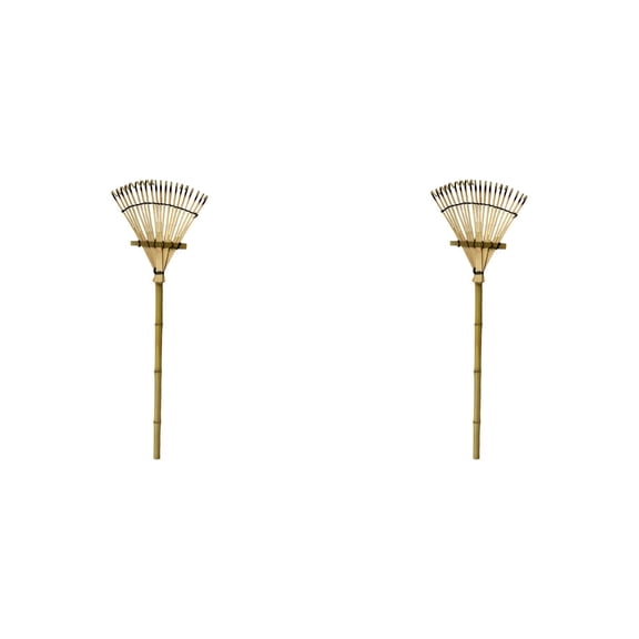 2 Pcs Bamboo Garden Rake 21.65 x 5.12 Inch, 20 Tines Hand Rake for Leaves Soil Spreading and Lawn Care, Eco Friendly Wooden Gardening Tool for Yard, Garden Tools, Beige