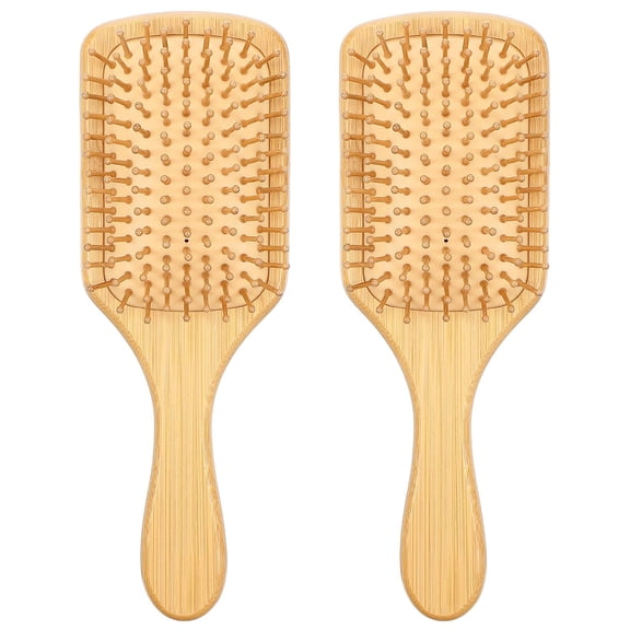 2 Pcs Bamboo Hair Brush with Natural Bamboo Bristles Detangling Paddle Hairbrush Wooden Brush for All Hair Types & Hairs Growth for Women Men