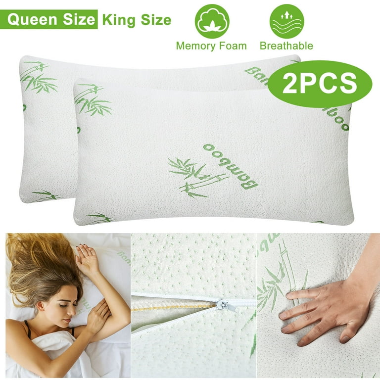 2 Pcs Bamboo Pillow Ultra Soft Memory Foam Pillow for Sleeping Relieves Neck Pain Snoring King Size