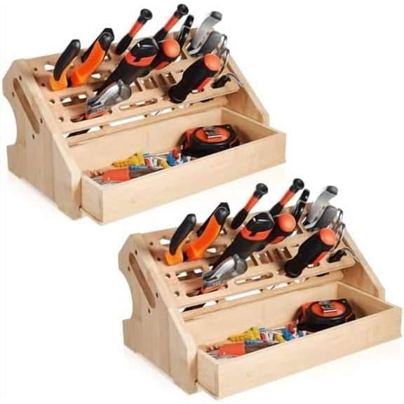 2 Pcs Bamboo Screwdriver Organizer Rack Desktop Hand Tool Holder Boxes Storage Organizers with Drawer for Screwdriver Scissors Small Repair Tools$$Tools & Hardware Other