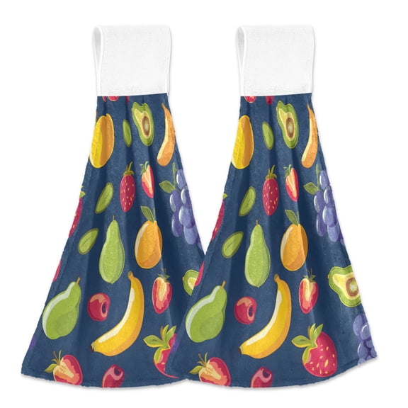 2 Pcs Banana Pear Strawberry Grapes Kitchen Hand Towels with Hanging Loops Absorbent Soft Fast Drying Decor Bath Towels