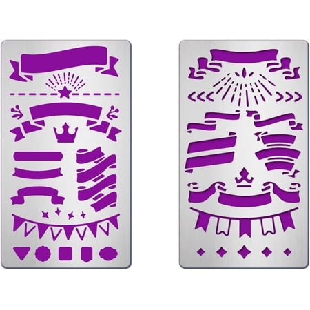 2 Pcs Banner Ribbon Metal Stencils Template Scrapbooking Drawing Stencils Stainless Steel Painting Stencils