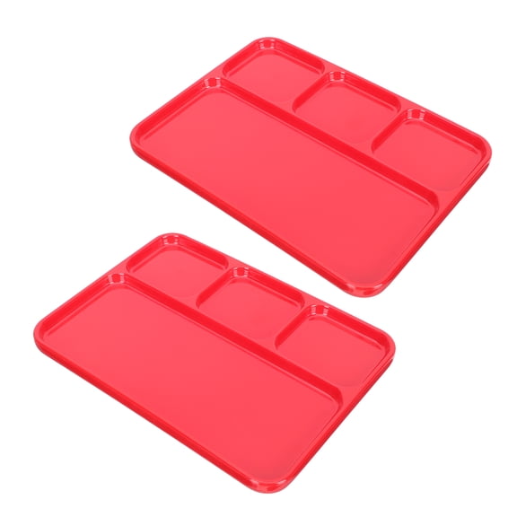 FELTECHELECTR Classic Red Multi-Grids Plate for Convenient Home Meals 2Pcs