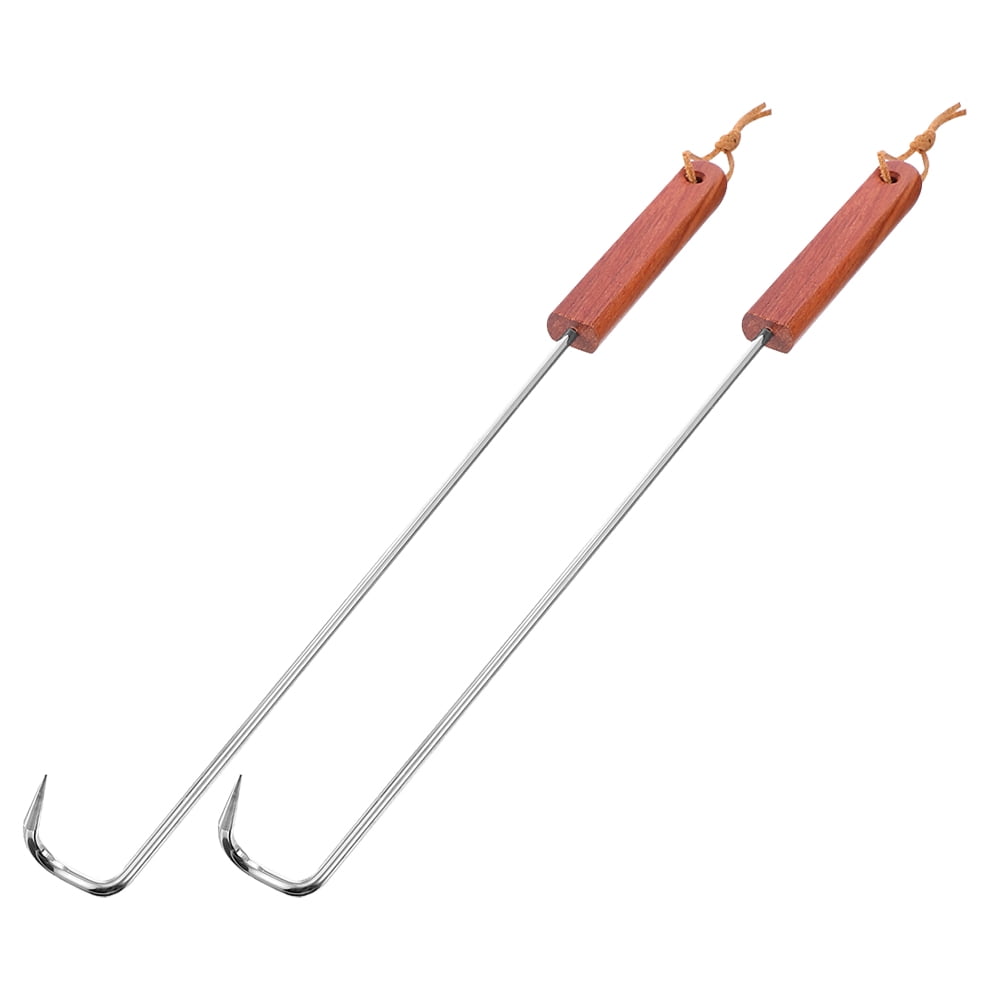 2 Pcs Barbecue Meat Hook Flipper Portable Steak Skewer Stainless Steel