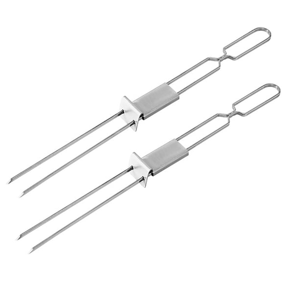 2 Pcs Barbecue Sign Stick Convenient Bbq Skewer Semi-automatic Stainless Steel Rods Accessories Portable Grill