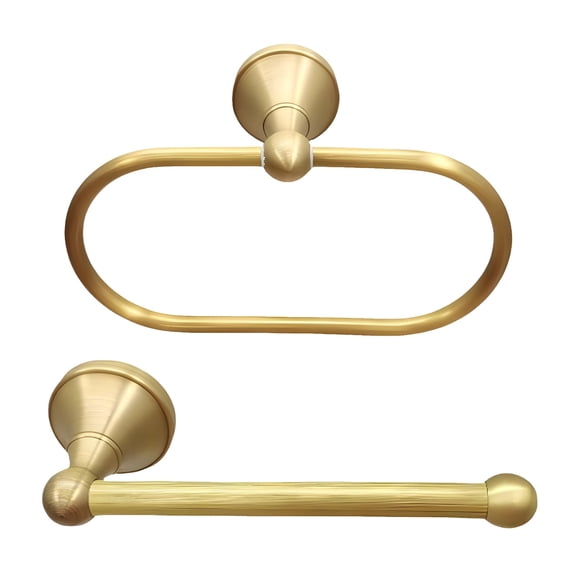 2 Pcs Bathroom Hardware Set, Including Antique Brass Towel Ring and Toilet Paper Holder, Brass, Wall Mounted, Retro Design for Bathroom and Restroom