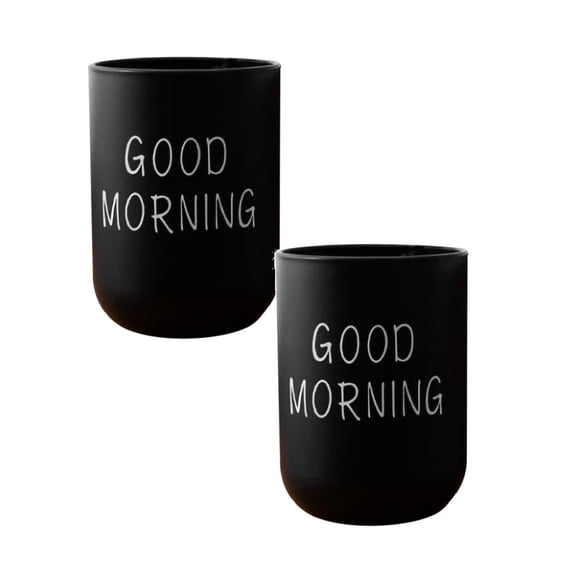 2 Pcs Bathroom Tumblers Cups Good Morning Cup Unbreakable Reusable Toothbrush Holders Plastic Drinking Cups Toothbrush Holder Toothbrush Cup for Water, Coffee, Milk, Juice, Tea, Black