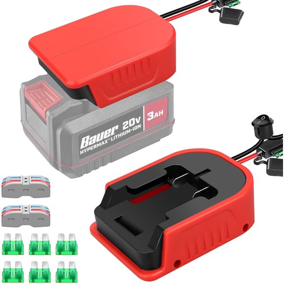 2 Pcs Bauer 20V Battery Power Wheel Adapter, DIY Conversion Kit with 14AWG Wire, Terminals & Fuses for RC Cars, Trucks & Robotics Modification (Battery Not Included)