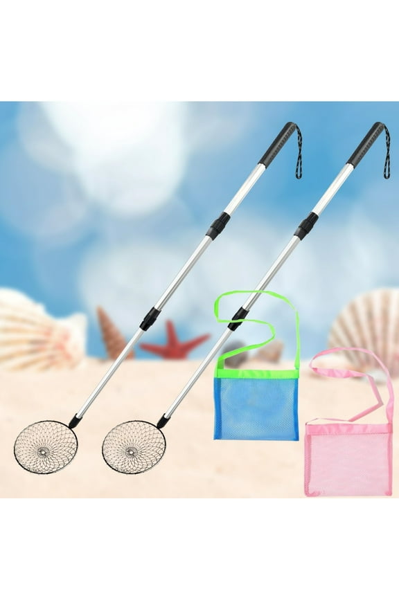 2 Pcs Beach Sand Sifter with 2Pcs Beach Bags Sand Scoop Shell Scooper for Beach Beach Scoop Shovel and Sifter Tool for Picking Up Shells Beachcombing & Rock Hunting