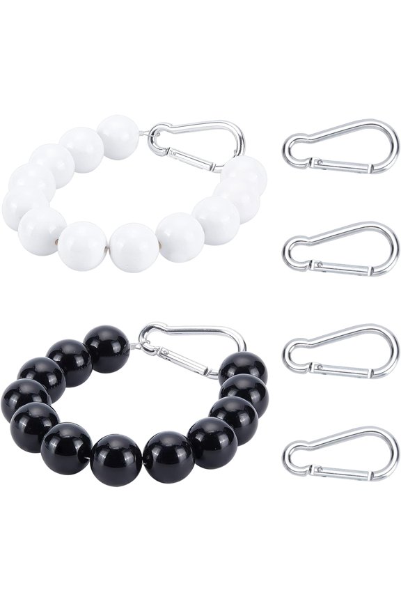 2 Pcs Beaded Flagpole Retainer Ring Kits Flag Pole Rings to Keep Flag Close to Pole Flagpole Counterweight Set with 4 Pcs Replace Aluminum Alloy Clasps Black White for DIY