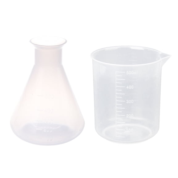 2 Pcs Beaker: 1 PCS 500Ml Clear Plastic Laboratory Conical Flask Storage Bottle & 1 PCS 500Ml Graduated Beaker,2 * Plastic Beaker,Transparent