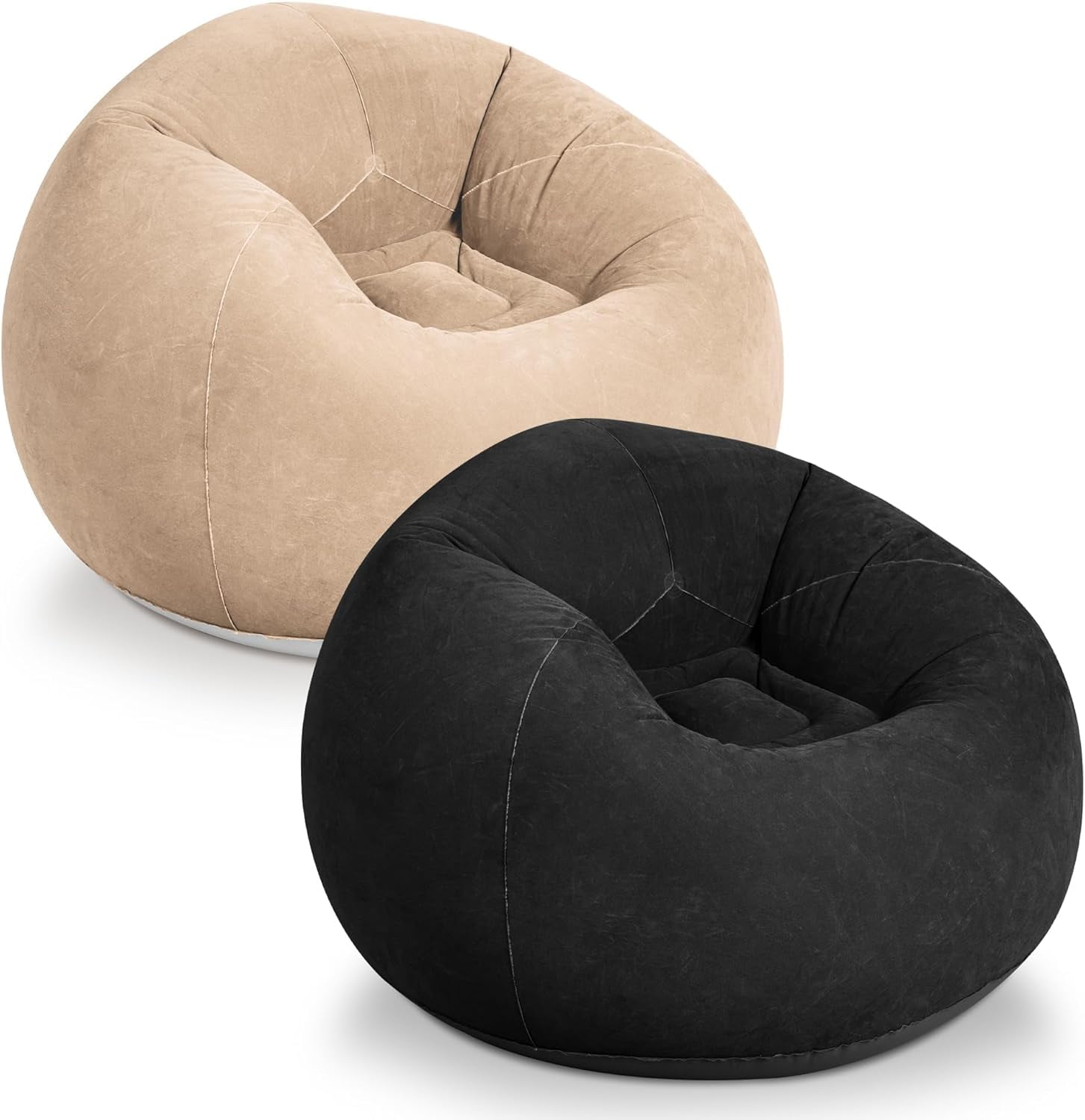 2 Pcs Bean Bag Chair for Kids Adults, Inflatable Chair, No Filler, Comfy, Suit for Dorm Gaming Room Indoor Outdoor, Beige and Black