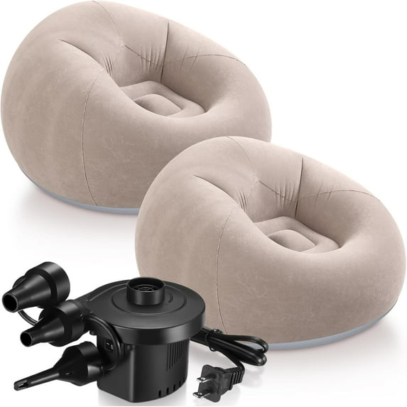 2 Pcs Bean Bag Chairs for Adults Kids Inflatable Chairs with Electric Air Pump Blow up Chair Inflatable Lazy Sofa Folding Portable Inflatable Chair for Living Room Bedroom(Brown)