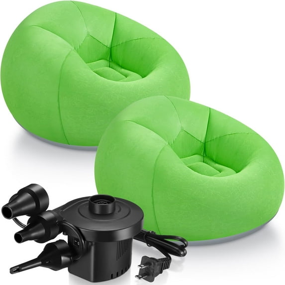 2 Pcs Bean Bag Chairs for Adults Kids Inflatable Chairs with Electric Air Pump Blow up Chair Inflatable Lazy Sofa Folding Portable Inflatable Chair for Living Room Bedroom(Green)