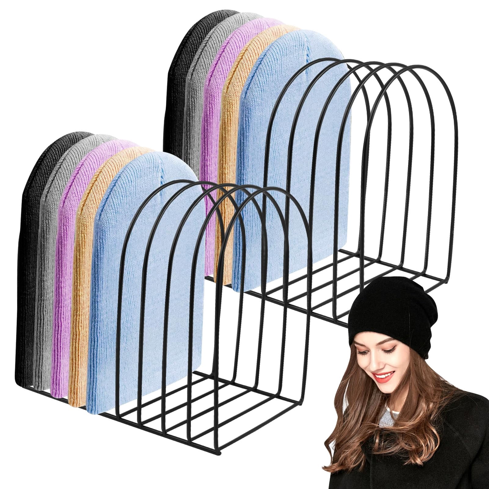 2 Pcs Beanie Holder Organizer Knitted Hat Storage Rack Display Stand ...