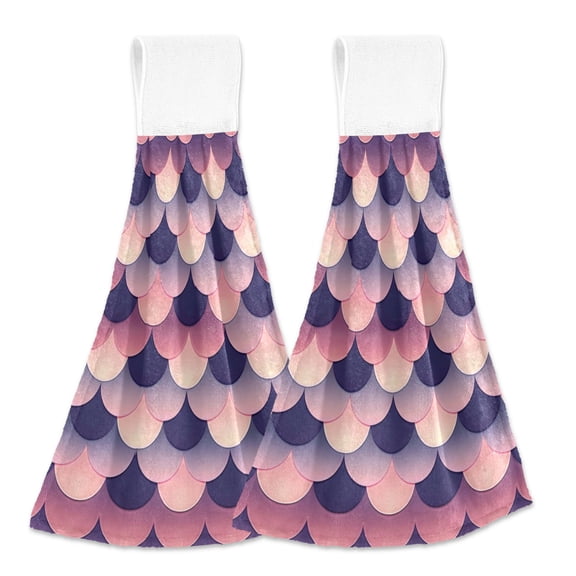 2 Pcs Beautiful Fish Scales Kitchen Hand Towels with Hanging Loops Absorbent Soft Fast Drying Decor Bath Towels