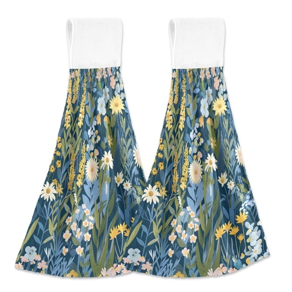 2 Pcs Beautiful Plant Floral Field Kitchen Hand Towels with Hanging Loops Absorbent Soft Fast Drying Decor Bath Towels