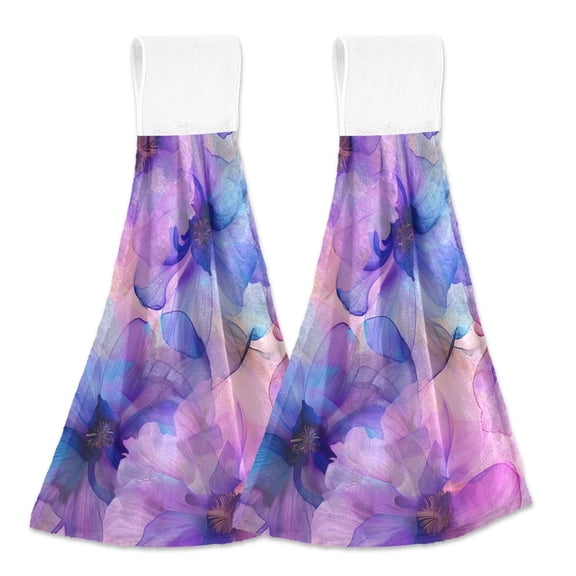 2 Pcs Beautiful Spring Flowers Kitchen Hand Towels with Hanging Loops Absorbent Soft Fast Drying Decor Bath Towels