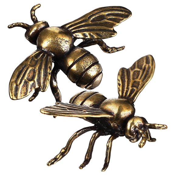MLINS 2pcs Gold Bee Figurines,Vintage Brass Bee Statues Brass Animal Figurines Feng Shui Metal Bee Desktop Ornament For Office Home Decor