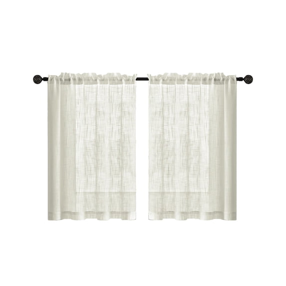 2 Pcs Beige Linen Sheer Curtains, Rod Pocket Kitchen Bathroom Tier Curtains, Privacy Partition Valance for Home Decor