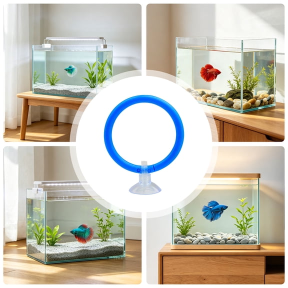 2 Pcs Betta Fish Exercise Ring, Aquarium Training with Suction Cup, Colorful Fish Tank Enrichment Toy and Decoration for Betta Tank, Fish Toys and Tank Accessories, Blue