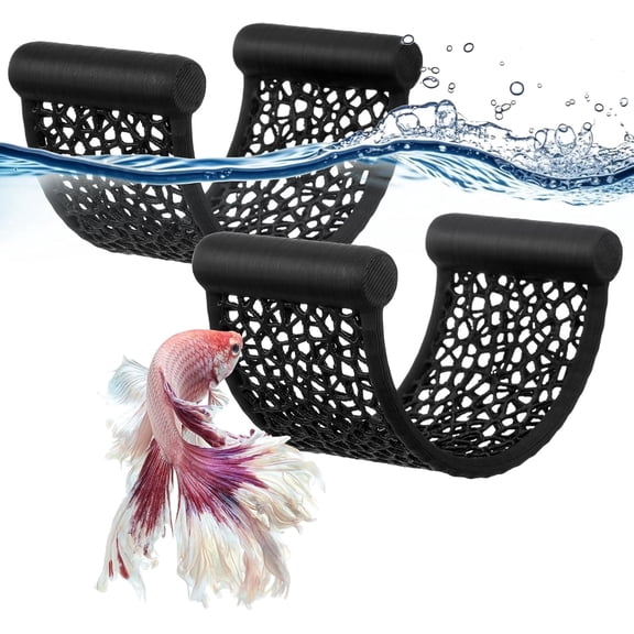 2 Pcs Betta Hammock Self Floating, Betta Fish Tank Accessories, Black Suspended Aquarium Resting Bed, Stress Relief Surface Resting Platform for Shrimp and Small Fish