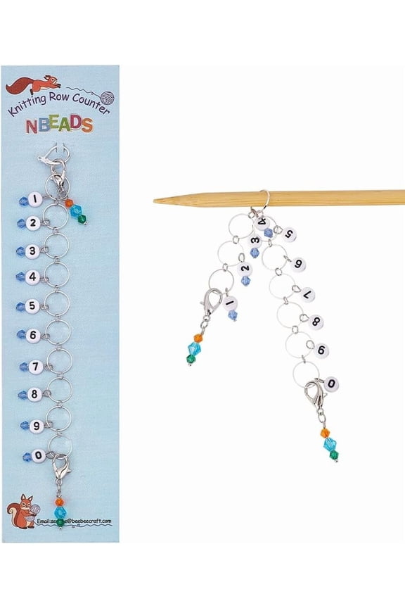 2 Pcs Bicone Glass Beaded Knitting Row Counter Chains 1~10 Acrylic Numbers Brass Charms Stitch Marker for Knitting Crochet Tracking Project Progress Silver for DIY