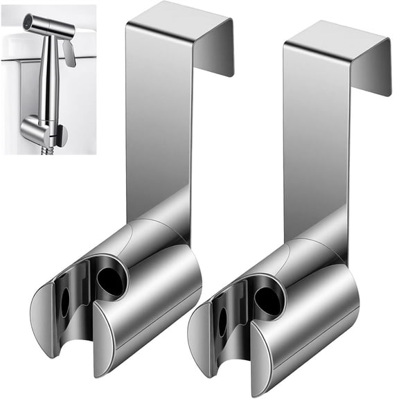 2 Pcs Bidet Sprayer Holder For Toilet Stainless Steel Bidet Sprayer Holder, Wall Mounted Bathroom Attachment Hanging Bracket For Handheld Shower Wand Hand Shower Toilet Silver