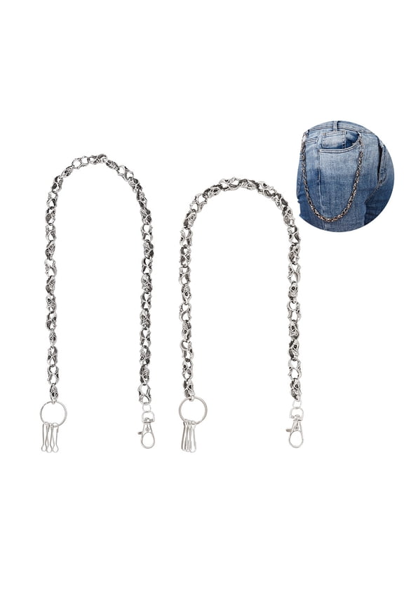 2 Pcs Biker Wallet Chain 2 Styles Zinc Alloy Link Chain Waist Belt Silver Punk Gothic Pocket Chain for Men Belt Loop Purse and WalletDIY