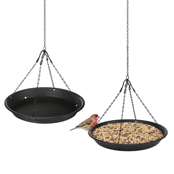 2 Pcs Bird Bath and Feeder Combo, 12.8 in Outdoor Hanging Bird Bath Tray, Large Capacity Bird Seed Catcher Tray, Easy to Clean