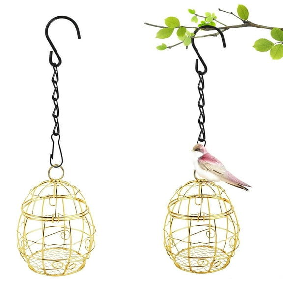 2 Pcs Bird Feeder for Outside Hanging,Happon Metal Hanging Bird Feeder,Balls Suet Feeders for Outside Hanging, Fat Ball Bird Feeders for Wild Birds Outdoor Garden (Gold)