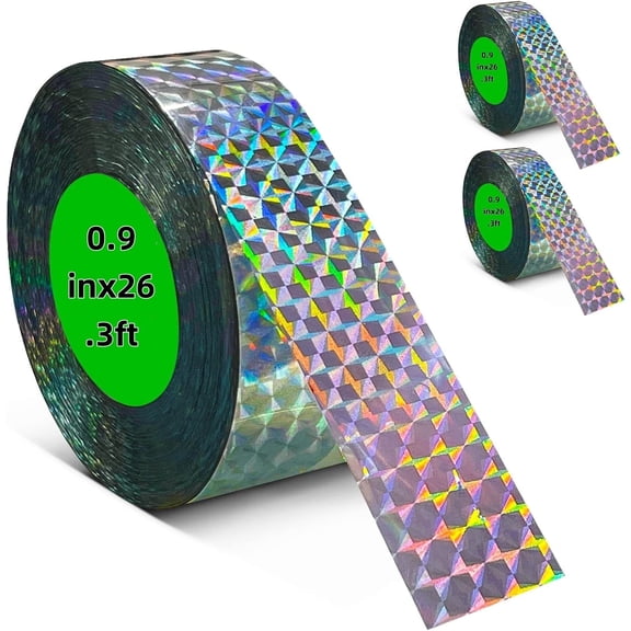 2 Pcs Bird Scare Tape Ribbon,Durable Double Sided Flash Tape,Bird Scare Ribbon,Bird Scare Tape to Keep Birds Away from House and Garden(0.9INx26.3FT)