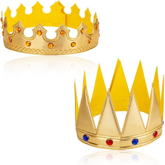 2 Pcs Birthday King Crowns, Prince Golden King Crown Adjustable Costume Crowns with Gems for Birthday Party, Photo Props Halloween Crown