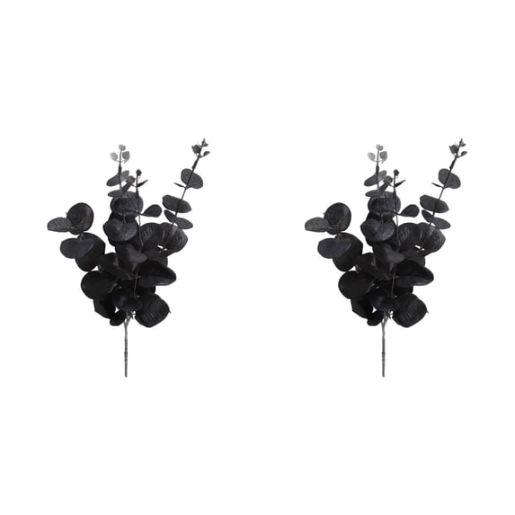 2 Pcs Black Artificial Flowers Black Eucalyptus Stems Decor | Black Eucalyptus Flowers Faux Eucalyptuses Leaves Branches for Halloween Home Farmhouse Party Table Centerpieces Decoration