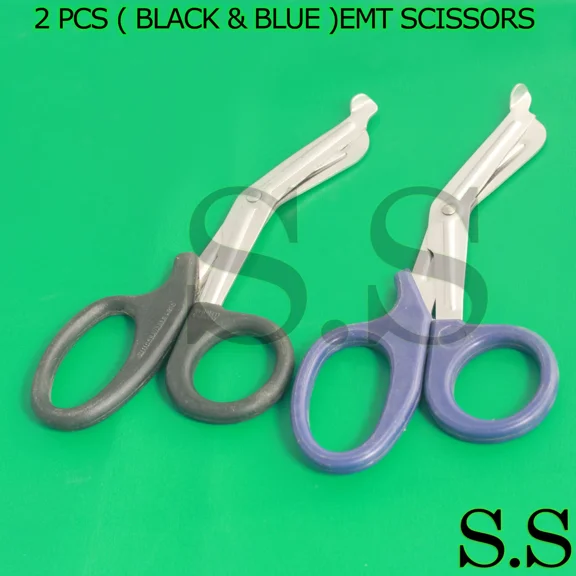 2 Pcs ( Black & Blue ) 7.25 Utility Bandage Trauma Emt Shears Scissors