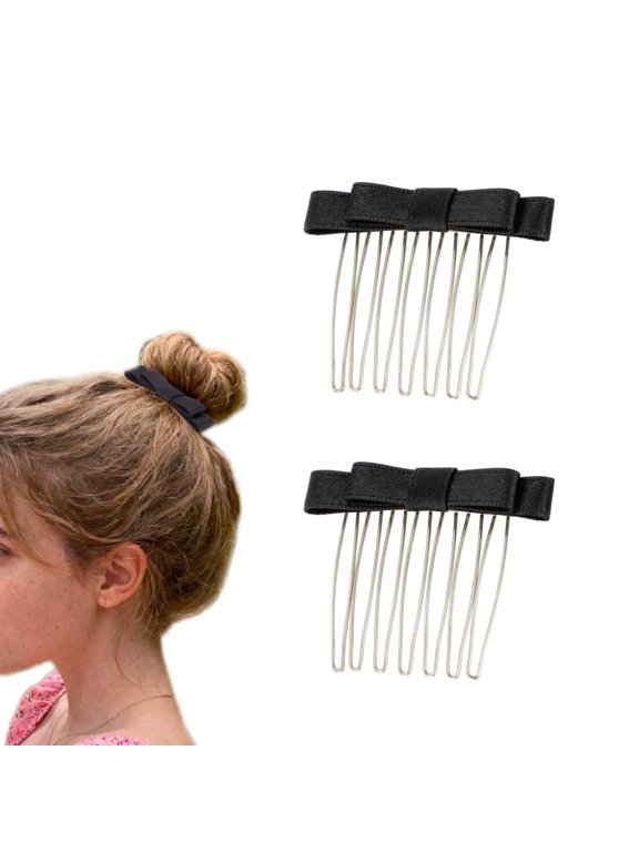 2 Pcs Black Bow Hair Combs Boho Satin Bowtie Side Comb Pin Elegant Bowknot Hairpins Stylish Hair Accessories For Women and Teen Girls
