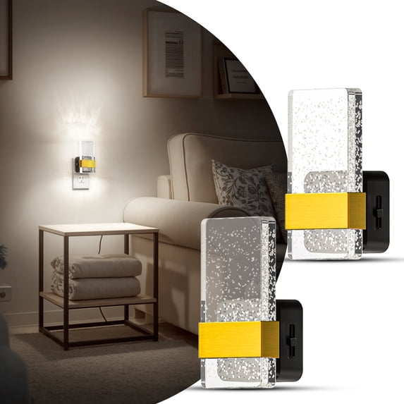 YANSUN 4.8 in 1-Watt Acrylic Square Column Plug-in LED Night Light with Sliding Dimmer, White Light 5000K, Black & Copper, 2-Pack