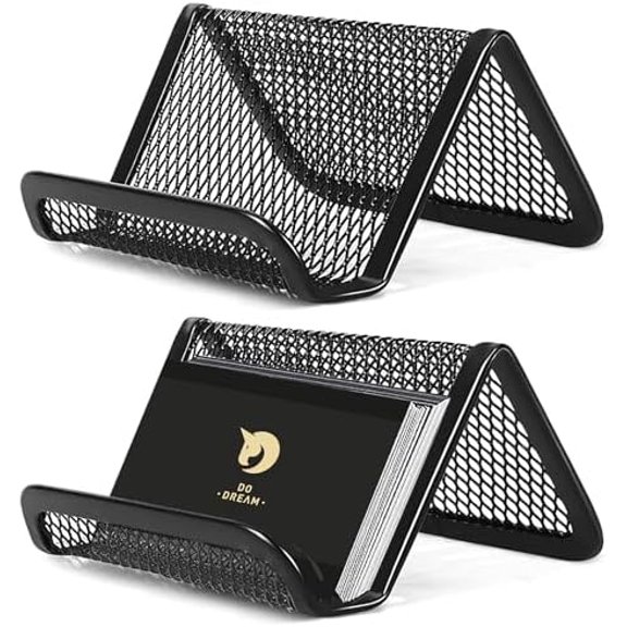 2 Pcs Black Business Card Holder Desk, Wire Mesh Business Card Holder Display, Desktop Business Card Stand, Metal Business Card Display Holder for real estate, Office, Tradeshow, Bar (2)