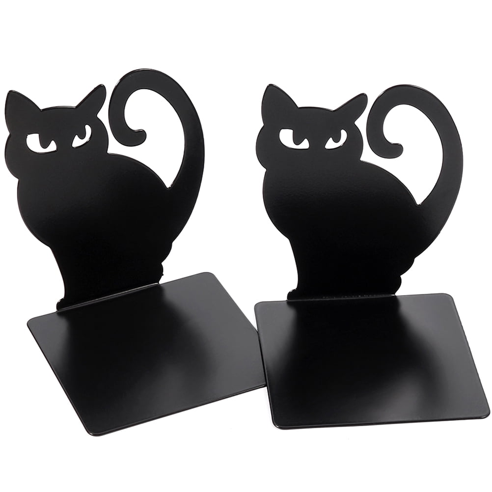 2 Pcs Black Cat Bookend Heavy Metal Table Top Bookshelf Desktop Holders Multifunction Iron