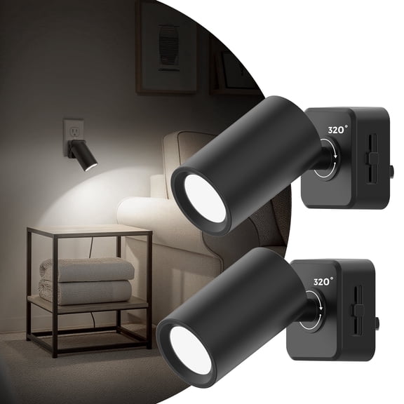 YANSUN 1W Integrated LED Plug-In Night Light, Dusk to Dawn Sensor, Black 5000K White, Rotatable Cylinder, Up & Down Beam for Bedroom Hallway 2-Pack